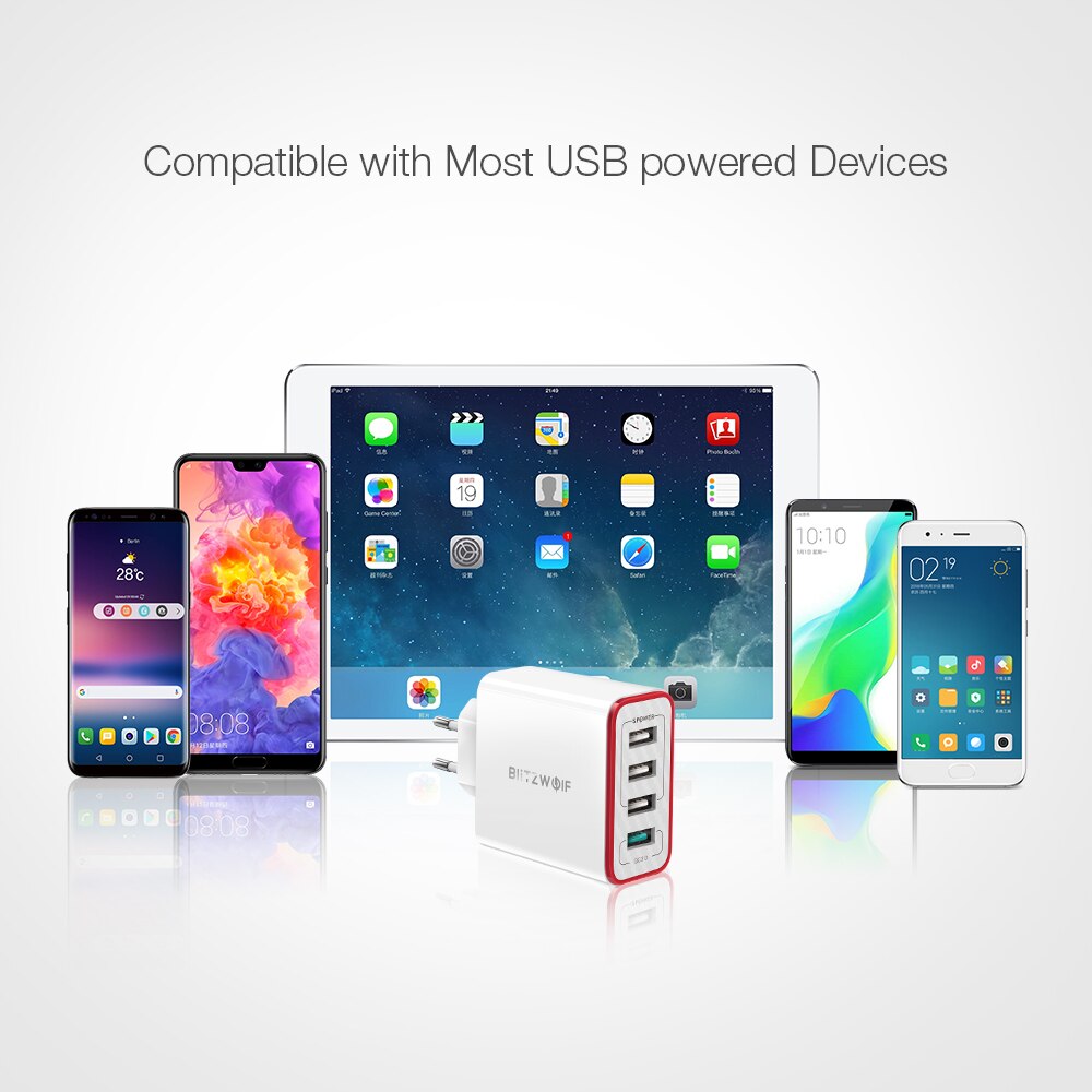 BlitzWolf 4 Häfen QC 3,0 schnell aufladen EU Stecker LED Licht 30W 2,4 A USB Reise Ladegerät Energie3S für iPhone Android Für N-Swich
