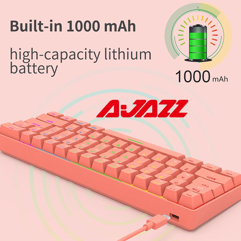 Ajazz STK61 Mechanical Keyboard Wireless Bluetooth 61 Keys Dual Mode Mix Backlit Mini Portable Gaming Keyboard for PC Desktop