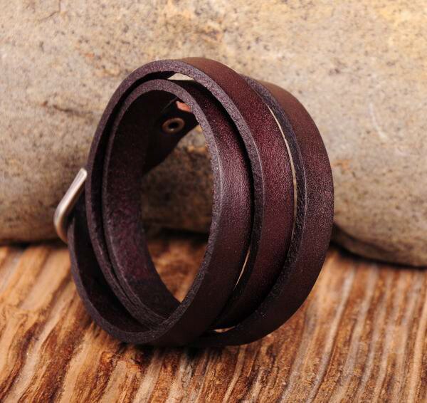 G422 Dark Brown Classic Vintage Multi Wrap Leather Bracelet Cuff Wristband