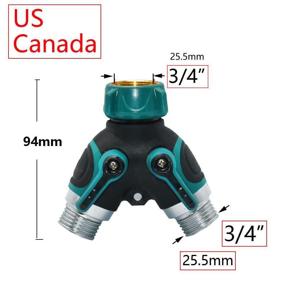 Brass 3/4" Thread Garden Tap Hose Water Splitter 2-Way Garden Irrigation Valve Y Type Watering Adjustable Switch Controller: green