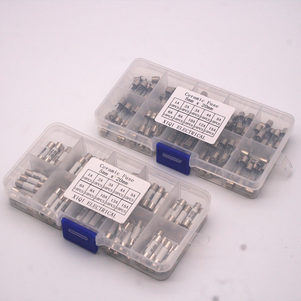 100 pieces / batch kit 5x20mm fuse kit DIY glass tube glass fuse ceramic fuse 1A 2A 3A 5A 8A 10A 15A