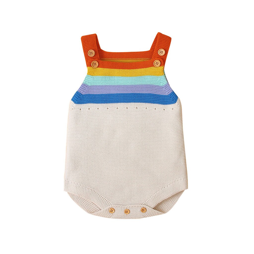 Moda neonato neonato ragazzo inverno caldo arcobaleno striscia pagliaccetto tuta completi senza maniche abbigliamento bambino Ropa de bebé: White  / 18-24M