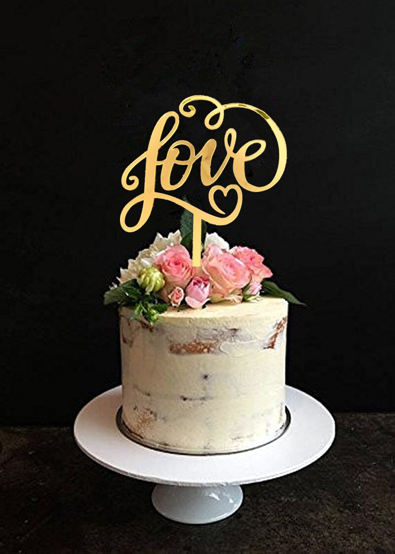 Goud Liefde Wedding Cake Topper, Bruidstaart Decoratie voor Bruiloft Decoratie, Anniversary Cake Topper
