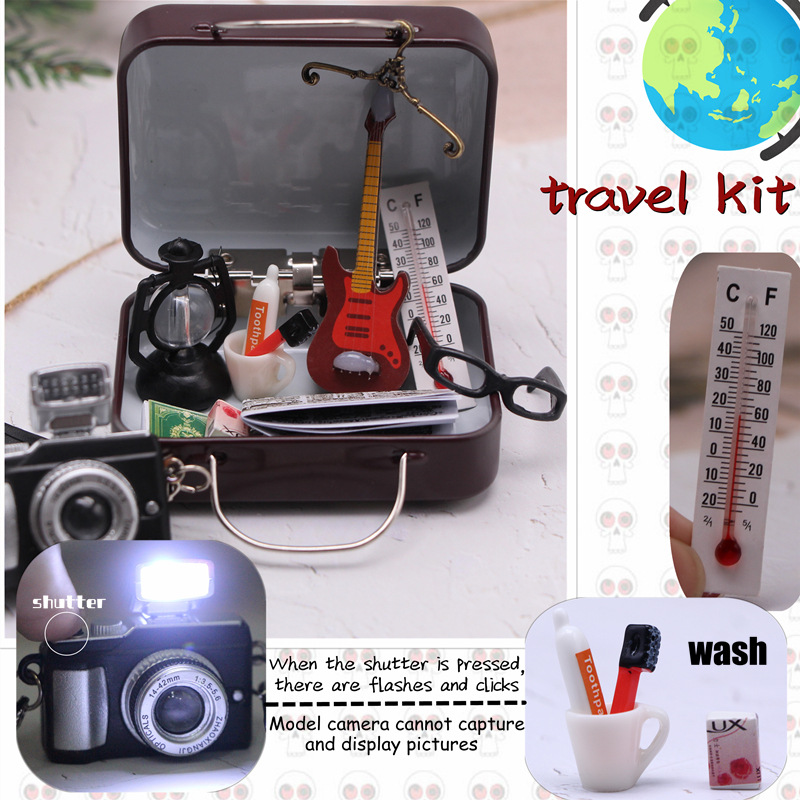 1:12 Mini DIY Kamera Buch Koffer Gitarre Glas Puppenhaus Miniatur Reise Bausatz freundlicher vorgeben Spielen Spielzeug Möbel Zubehör