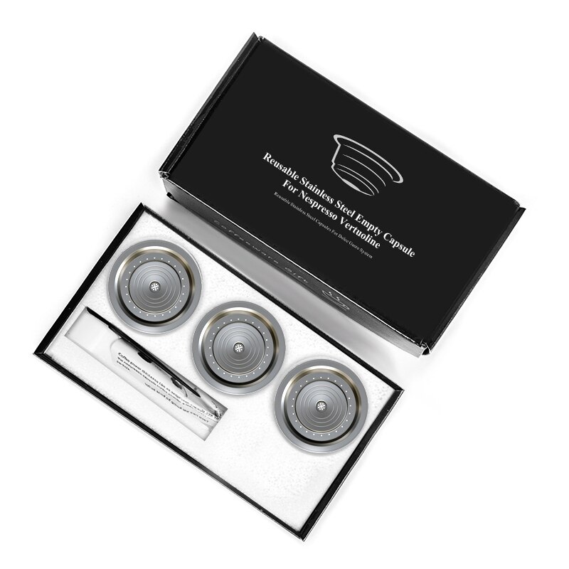 Small Cup 70ML Refillable Stainless Steel Nespresso Vertuo Coffee Pod Capsules Tamper Set For Nespresso Vertuo Plus Coffeeware: 3 capsules