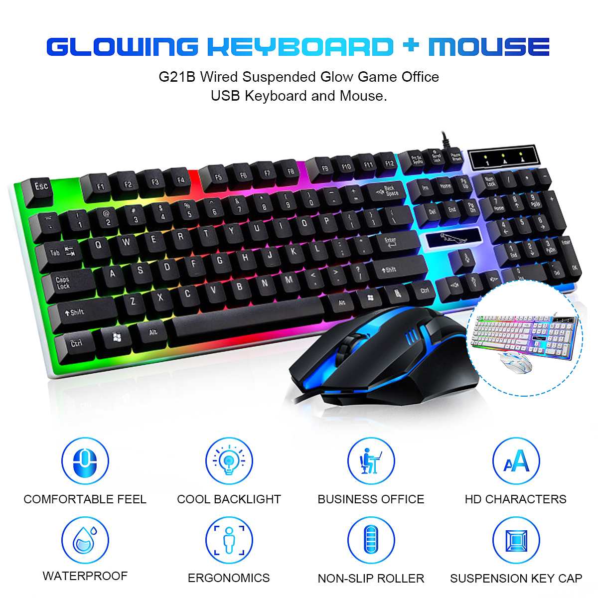 Gaming keyboard Wired Gaming Mouse Kit with With RGB backlight Silent Russian keyboard Gamer keyboard For PC Lap Game keyboard