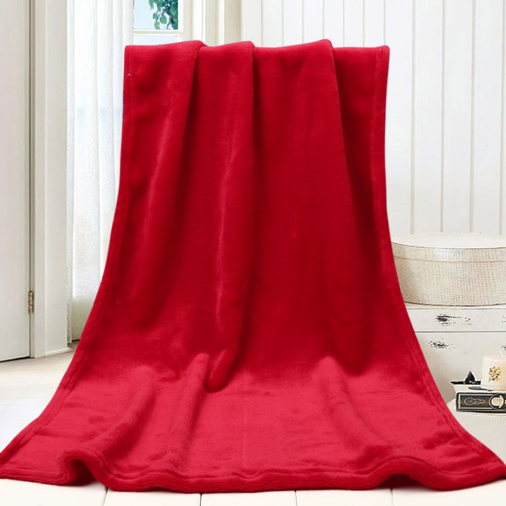 45*65CM Solid Soft Throw Kids Blanket Warm Coral Plaid Blankets Flannel Nordic Sofa Bed Living Room Blanket Decorative: Red 