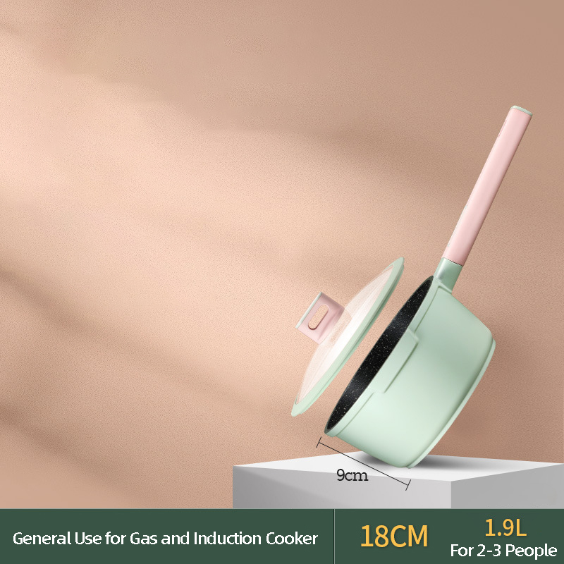 1.7L Induction Cooker Soup Cooking Instant Noodle Bowl With Transparent Lid Mini Enamel Nonstick Small Coffee Milk Pot: 18cm Milk Pot