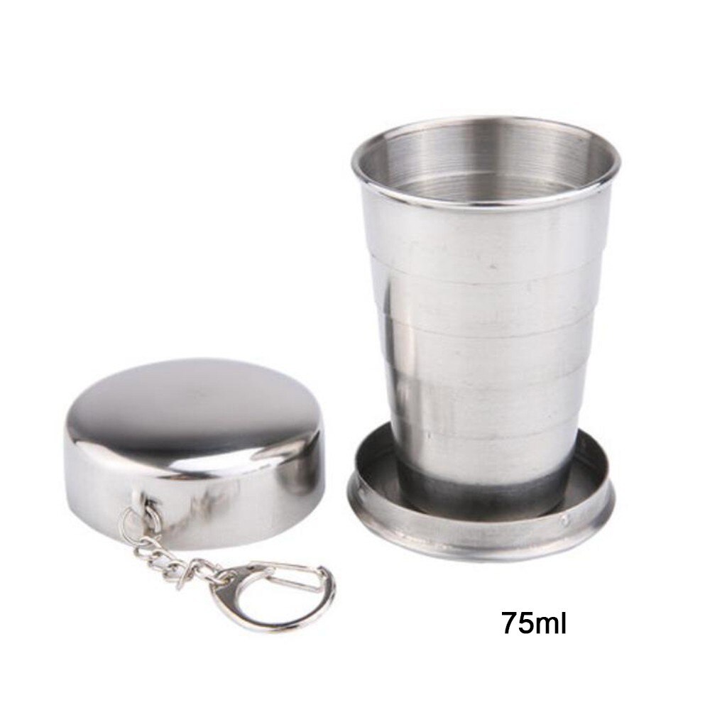 Huishoudelijke 60ml 150ml 250ml Roestvrij Staal Camping Vouwen Cup Draagbare Outdoor Reizen Demontabel Inklapbare Cup Met Sleutelhanger