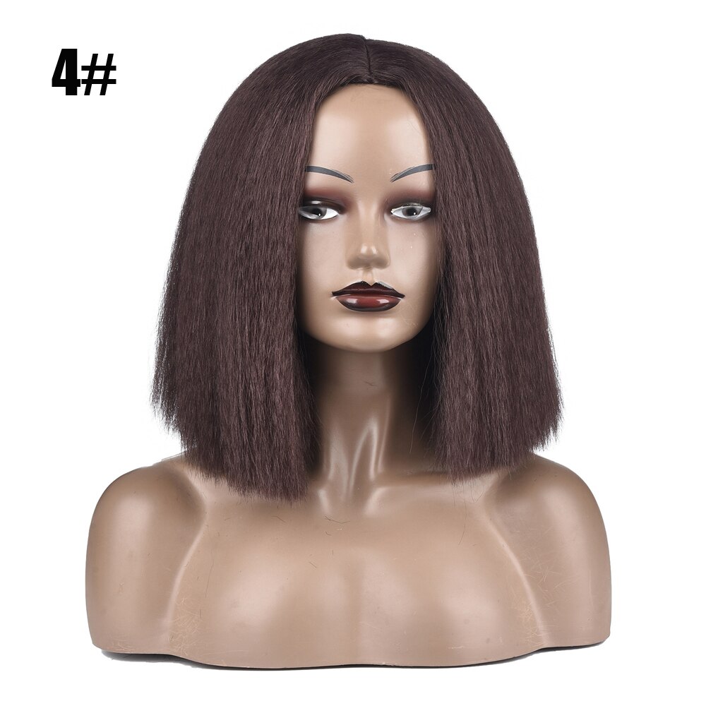 Afro Kinky Straight Bob Wigs Synthetic High Temperature Fiber Hair Yaki Straight Curl Medium Length Wigs For Women 14Inch