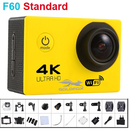 F60/F60R Sport Camera Wifi Action Camera HD 4K 24FPS 2.0" Screen Waterproof go Underwater 30M pro Sport DV Bike Helmet Camera: F60-Yellow