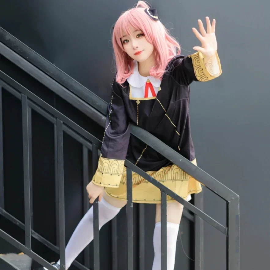 Anya Forger Cosplay Costume Anime Spy Family Toddler Childrens Clothing Anya Cospla Kawaii Black Dress Party Wig Halloween Women