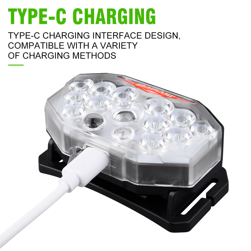 Genopladelig pandelampe bølgesensor led-lampe type-c oplader lommelygte camping fiskeri søgelampe indbygget batteri pandelampe