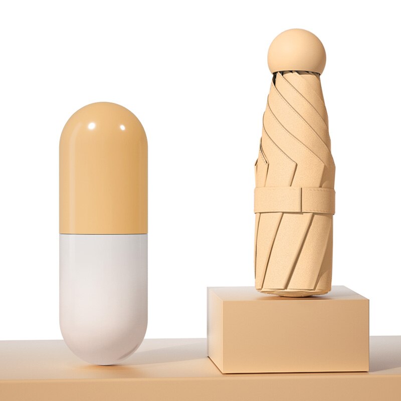 Cute Mini Compact Umbrella Girls Kid Small Plastic Capsule Umbrella Pocket Five Fold Guarda Chuva Parasol L: Orange