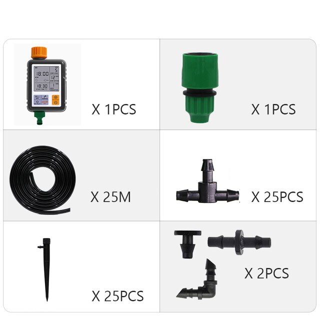 Automatic Drip Irrigation System Garden Irrigation Systems Watering Kits with Adjustable Dripper: 25M and Timer