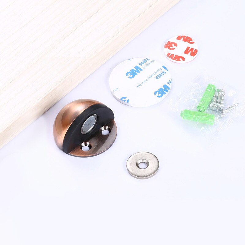 Rustfrit stål magnet dør stopper gummi dør prop anti-kollision træ toilet dør holder lås dørstop møbler hardware: Rød bronze