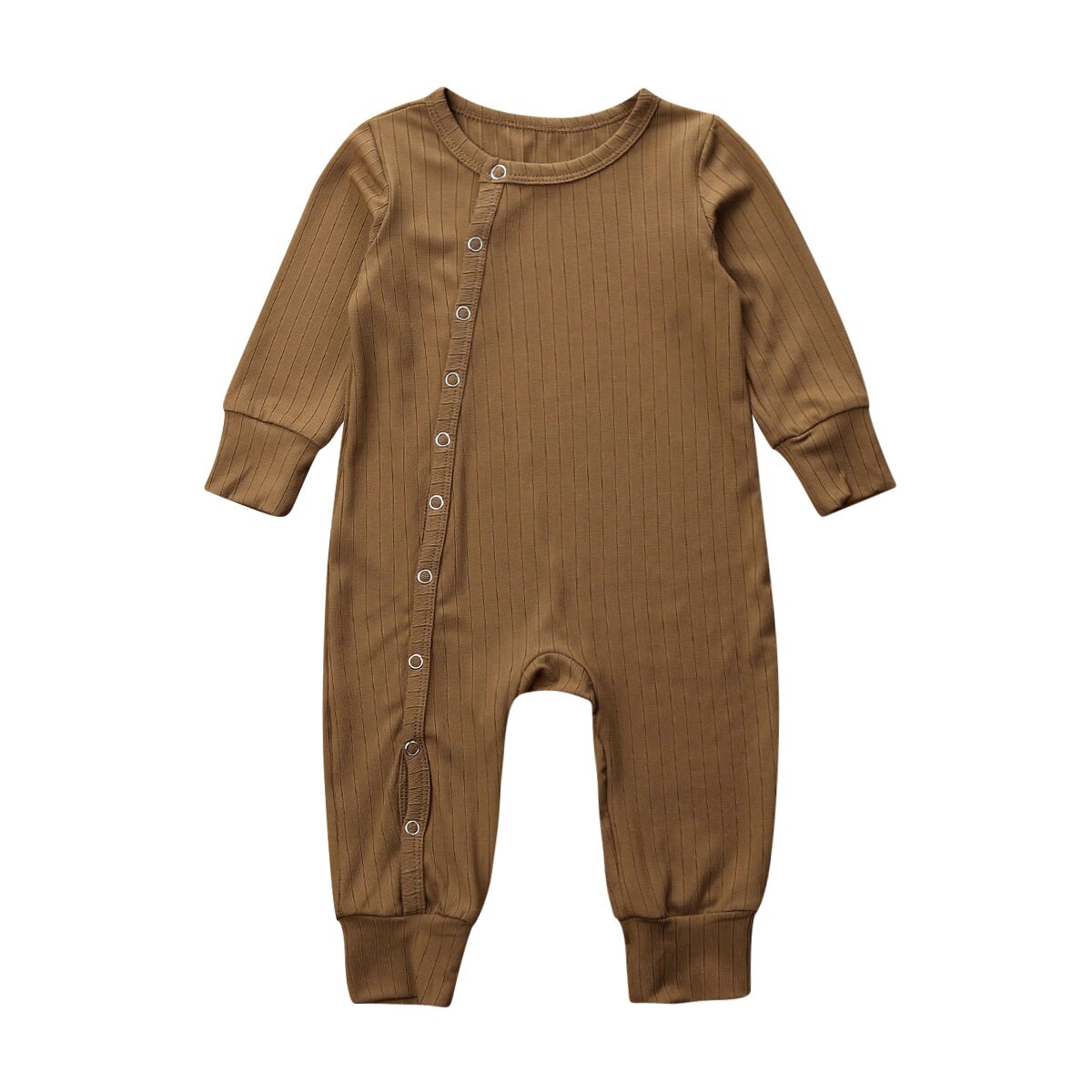 Baby Spring Autumn Clothing Newborn Kid Baby Girl Boy Clothes Long Sleeve Romper Jumpsuit Ribbed Solid Outfit Playsuits: Brown / 6M
