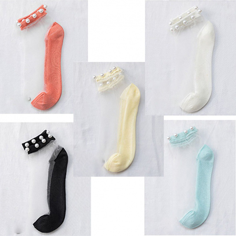 Calcetines transparentes de malla para mujer y niña, medias transparentes ultrafinas de encaje, 5 piezas, M09: 8