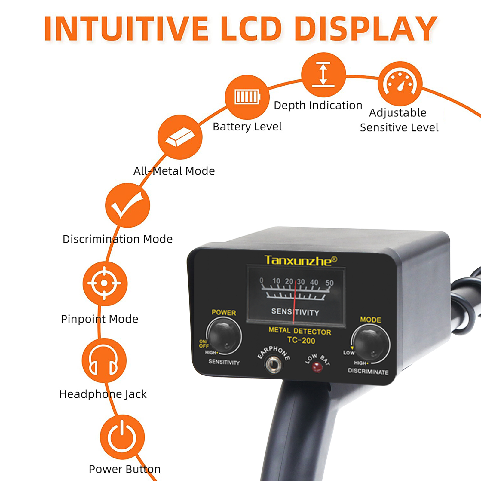 Metal Detector TC-200 Pinpointer Gold Finder Machine Portable Treasure Hunter Gold Depth Waterproof Metal Detector