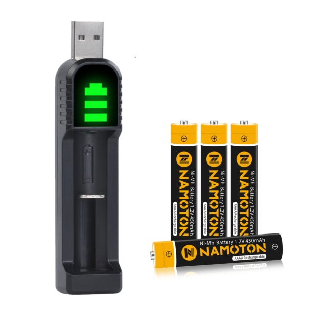 1.2V 450mAh AAAA Rechargeable Battery with AAAA Ni-MH Battery Charger for Dell Stylus, Surface Pen, Alarm Clocks, Flashlights: 4Battery 1Charger