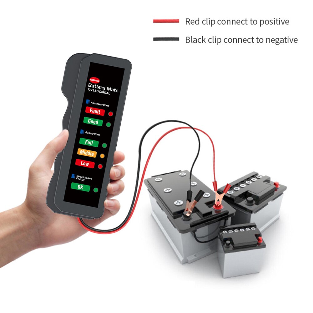 12V Car Battery Tester with 6 LED Lights Intelligent Mower Detector Diagnostic Battery Capacity Checker Diagnostic Tool