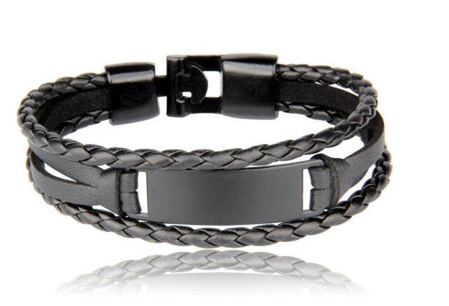 Regali di festa da nonna a mio nonno da bracciale in pelle con nome inciso multicolore retrò intrecciato a mano per uomo reggiseno in acciaio inossidabile: PBR1310-D