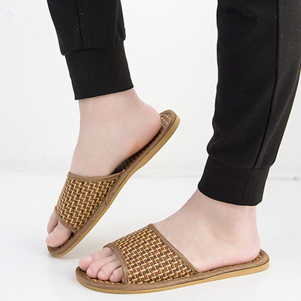 Kvinders herre unisex par stok hjemmesko indendørs sko hjem halm sommer bambus sandaler og hjemmesko #åå