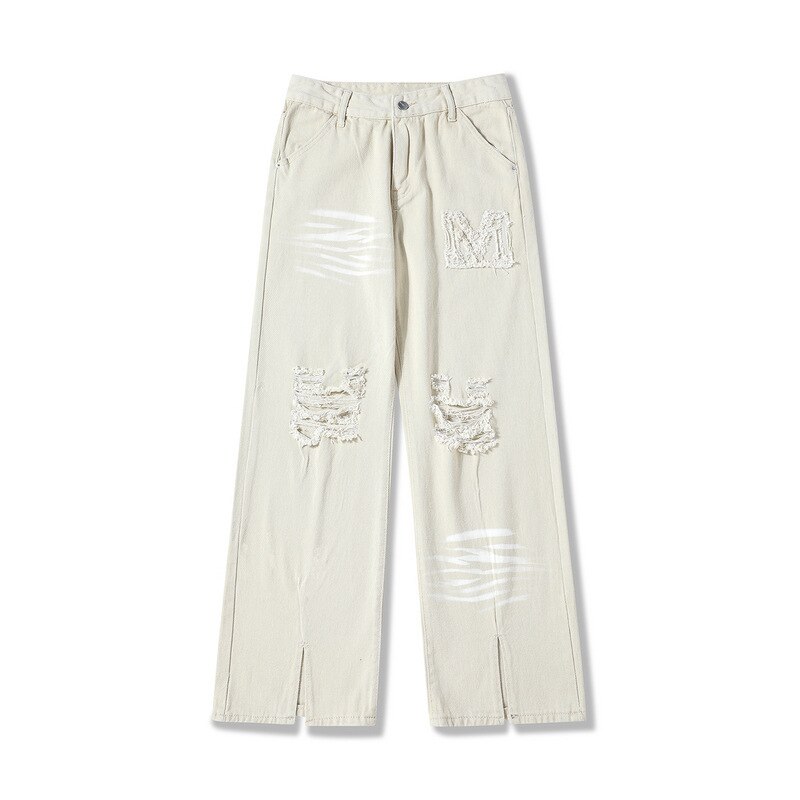 UNCLEDONJM rip jeans for men hip hop jeans biker jeans streetwear ripped jeans men jeans for men: White / XXL