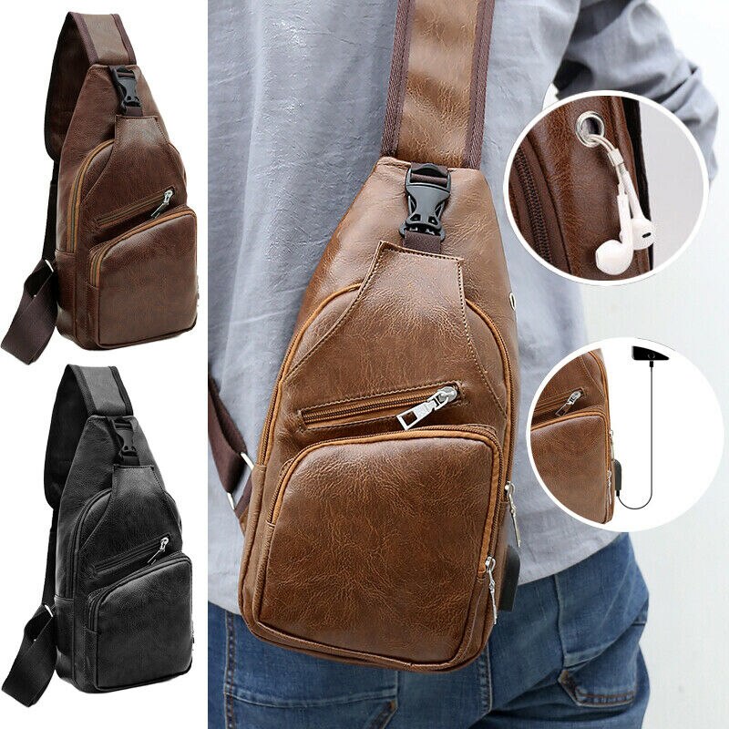 sac à bandoulière solide en cuir pour hommes. Sac à bandoulière pour poitrine. Sac à bandoulière pour motard. directe.