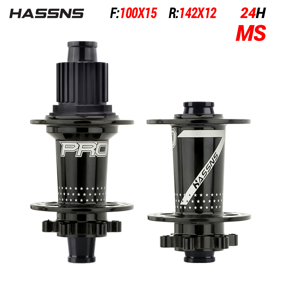 HASSNS PRO7 Eje pasante para bicicleta de montaña SHIMANO, 24/32 agujeros, radios j-bend, 12x142, HG/XD/MS, 4 piezas, rodamiento sellado