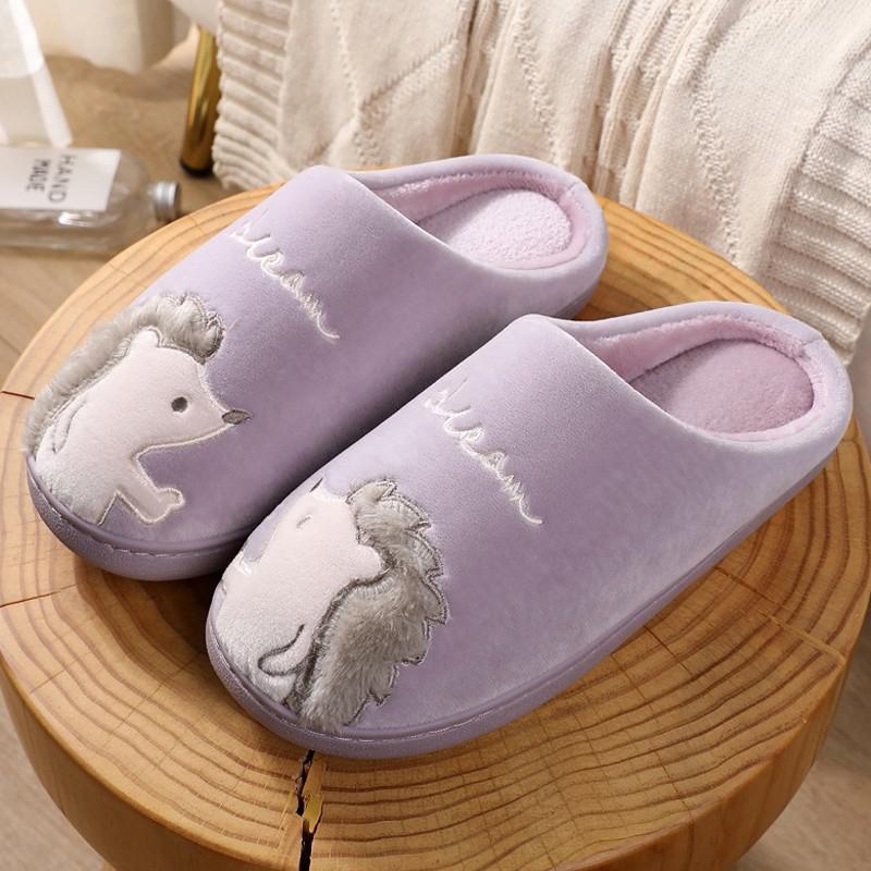 Naiset pehmotossut miehet parit koti pörröinen luistamaton lämmin talon lattia puuvillakengät sarjakuva eläin naiset tytöt tekoturkis liukumäet: Violetti / 7