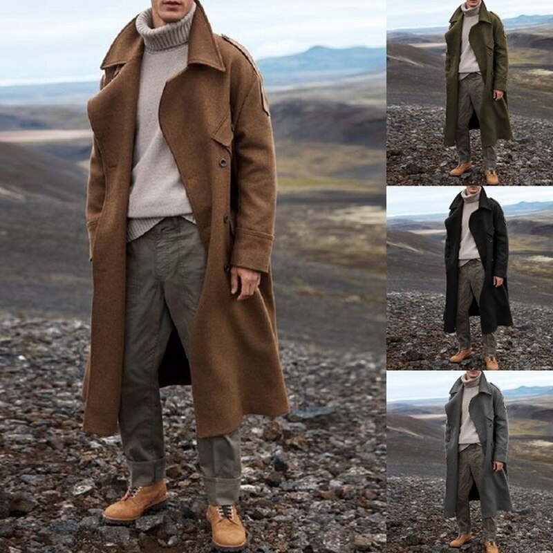 Kappa herr ledig lång jacka herr trenchcoat streetwear lång kappa herr solid herr vindjacka trenchcoat herr varm överrock