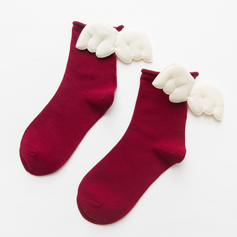 Dreamlikelin femei șosete cu aripi de înger dulce kawaii studente fete șosete prințesă din bumbac moale: Burgundia