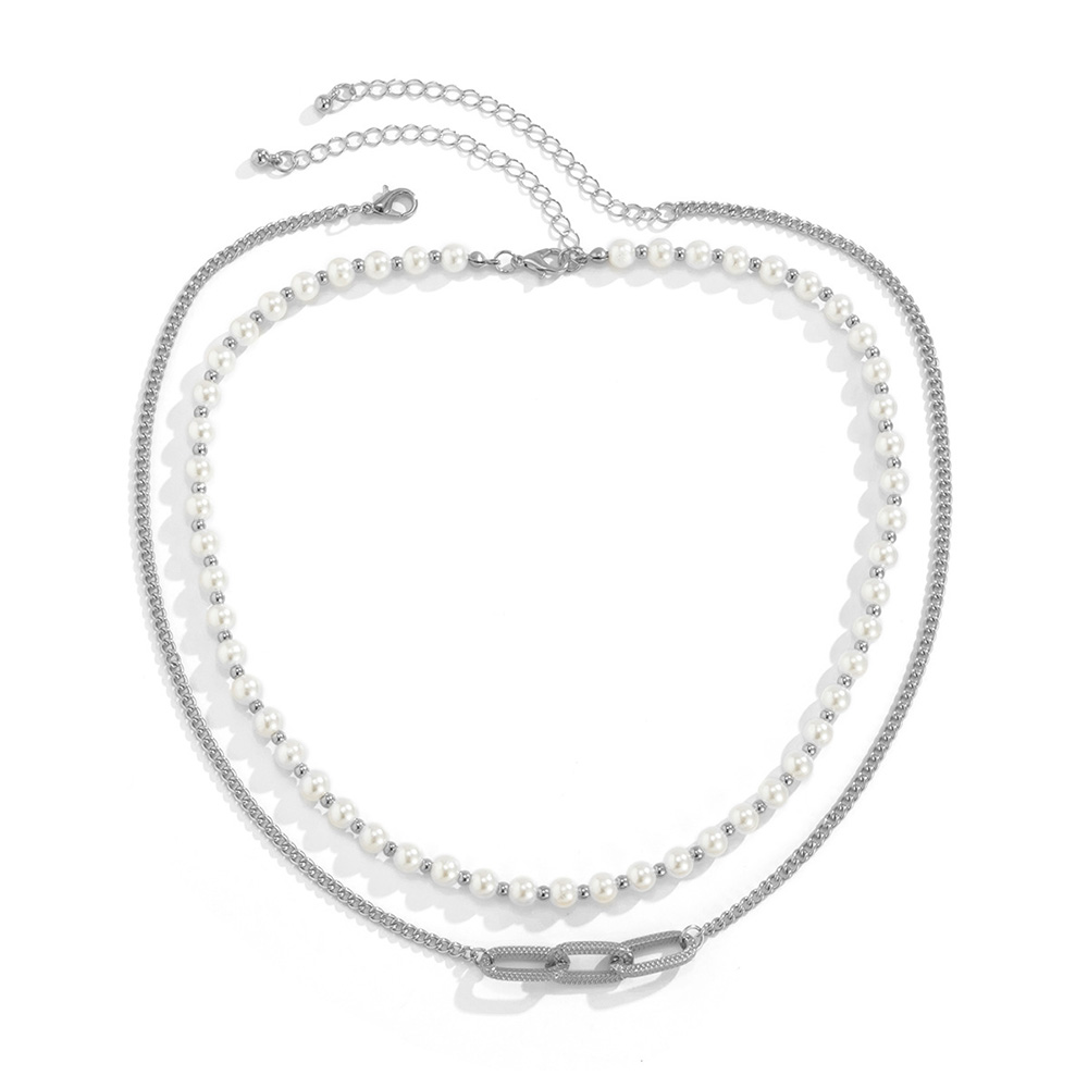 Collana da uomo Vintage con Design geometrico imitazione perla da donna per Punk Hip Hop maschio femmina accessori per gioielli da festa regalo: Silver