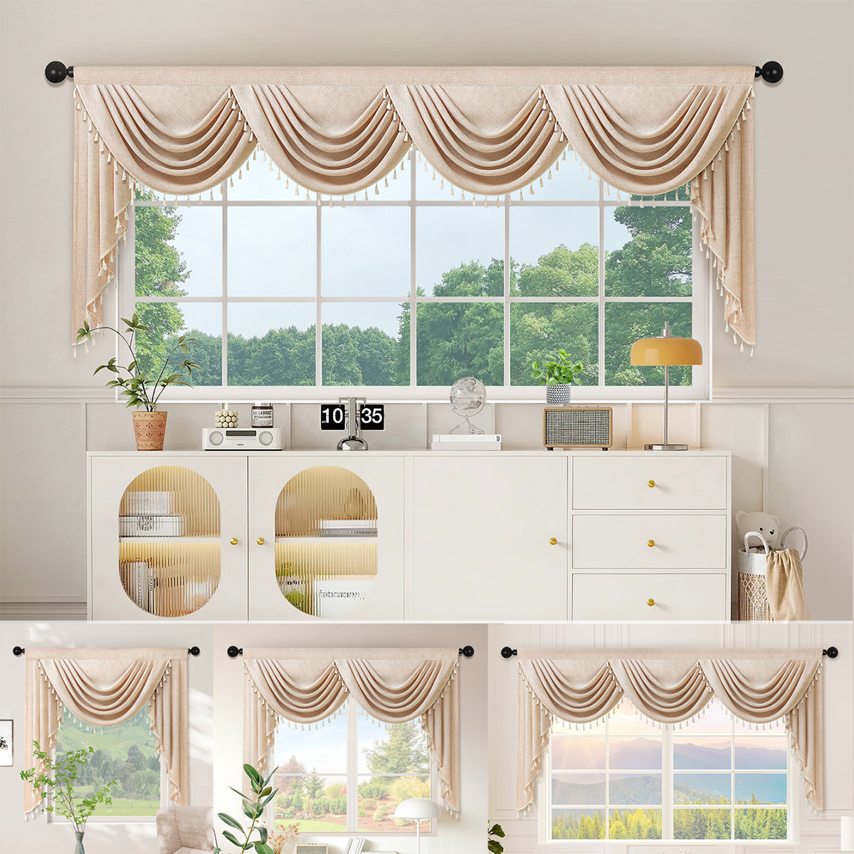 Cortina cenefa de de lujo europeo , con borde de borla, perfecta para cocina, sala de estar, bolsillo para varilla, decoración de habitación, 1 ud.