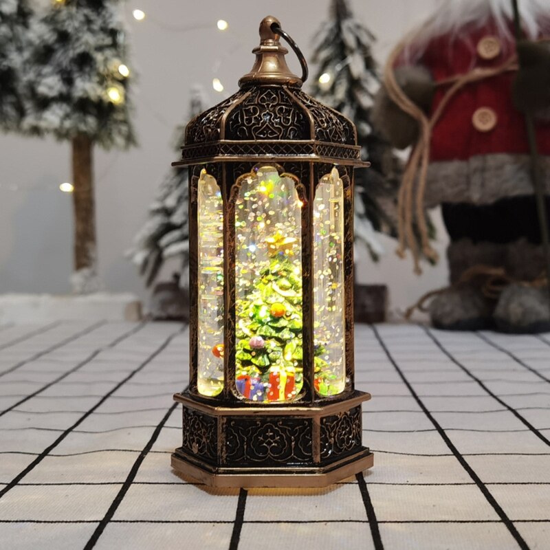 Jul europæisk stil retro lanterne juletræ/snemand/julemand led bærbar natlys dekoration ornamenter hængende rekvisitter