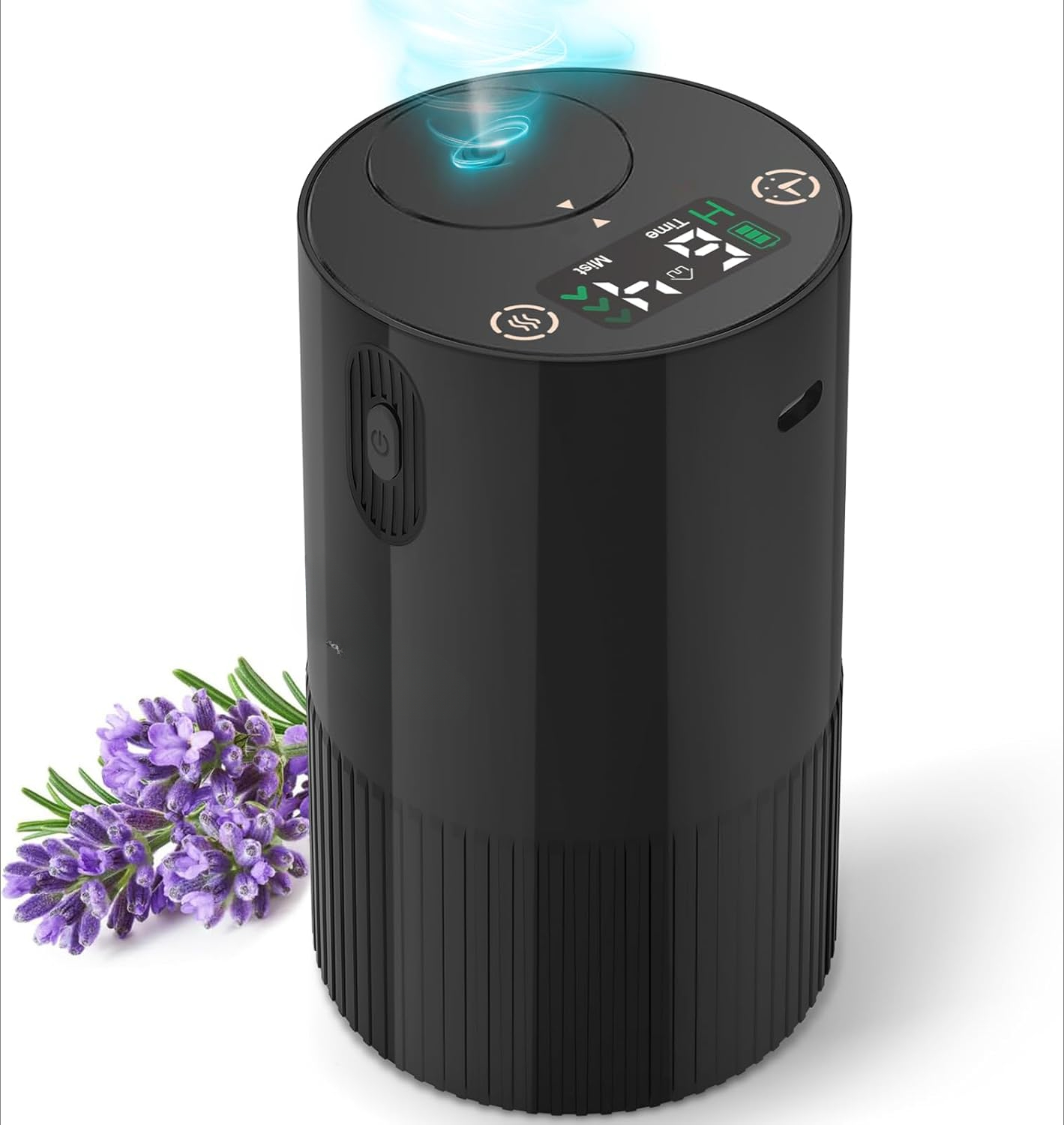 Aromaterapidiffusor för hemmet med batteriindikator, bärbar doftluftsmaskin 1/2/3 och kontinuerlig dimningstimerfunktion: Svart