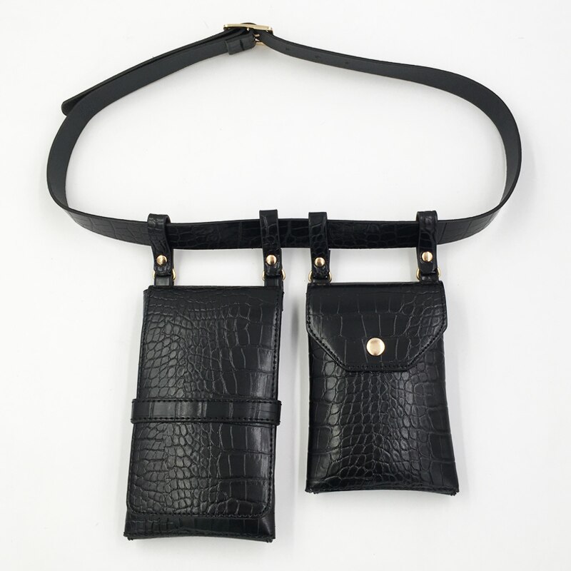 Pu Lederen Punk Vrouwen Riem Tas Hip Hop Grappige Verpakking Vrouwelijke Straat Crossbody Borst Zakken Mobiele Telefoon Heuptas 2 Stuk Set Portemonnee: Crocodile  fanny pac