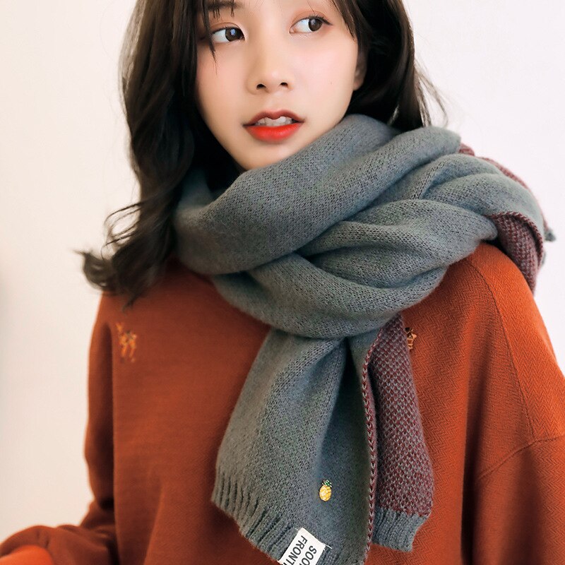 Hirigin écharpe longue tricotée en cachemire | Style coréen Ins, écharpe épaisse et chaude pour femmes, écharpe: Gris