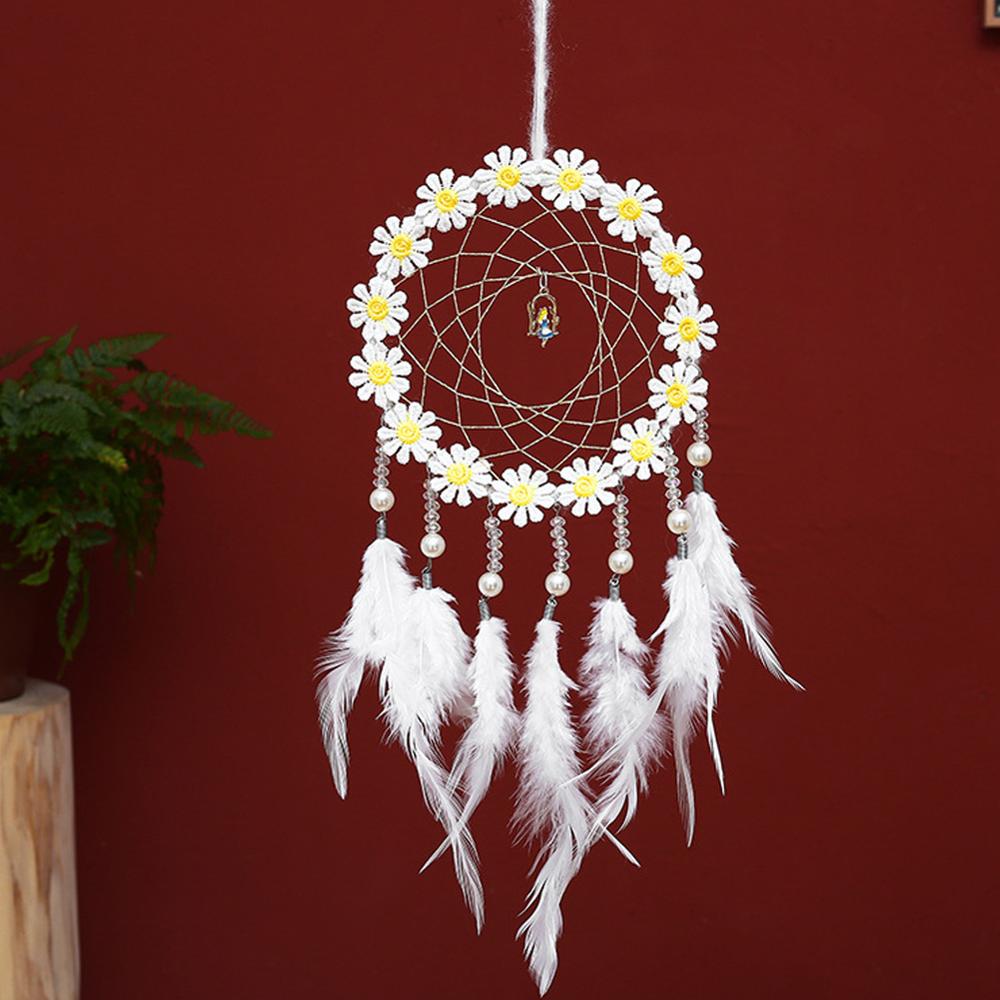 Daisy Handmade Dream Catcher with LED Light Dreamcatcher Pendant Hollow Wind Chimes Wall Hanging Home Decoration: Light Green / With Light