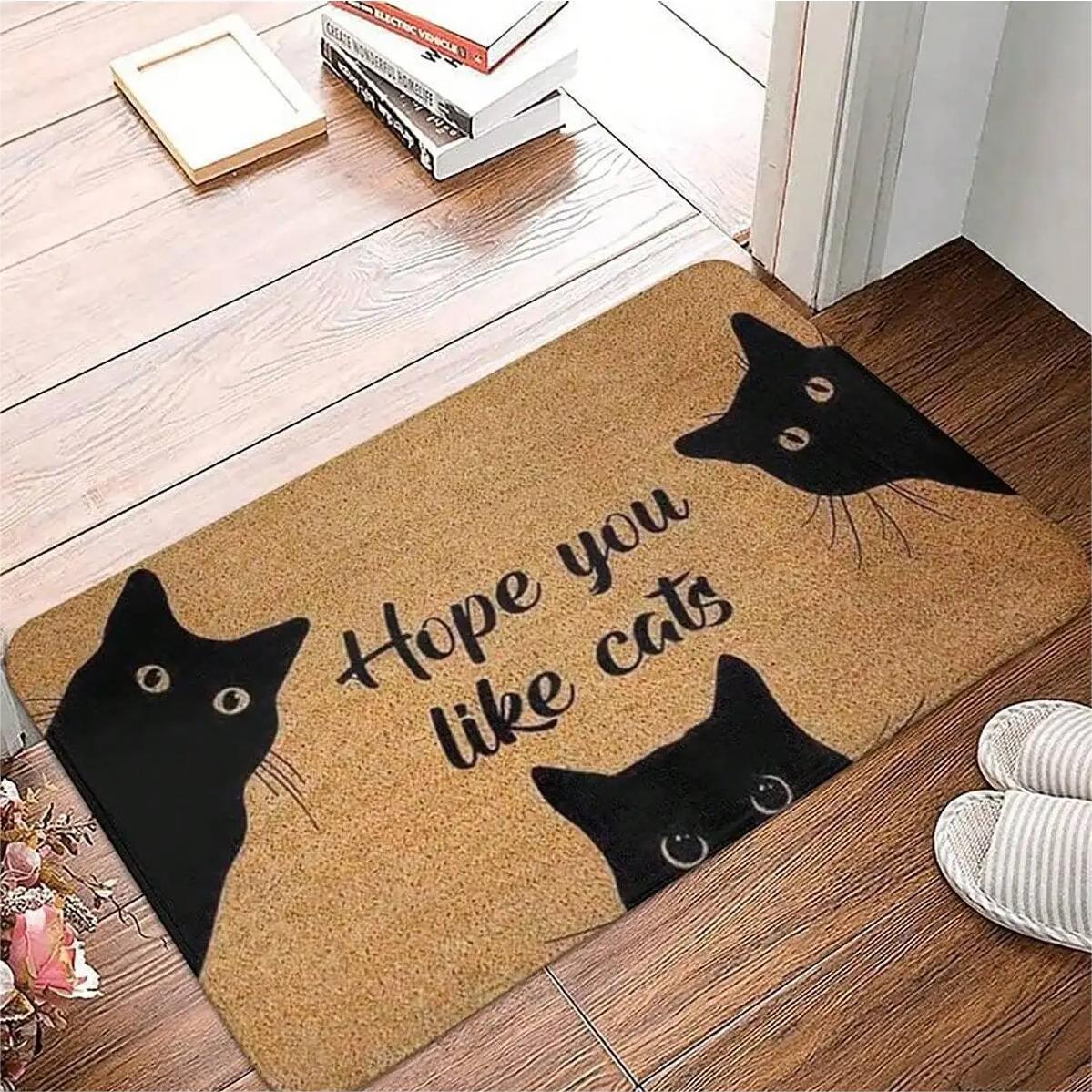 Alfombrilla antideslizante con patrón de gato para puerta de entrada, Felpudo de bienvenida para baño y cocina, alfombra lavable para dormitorio, decoración del hogar, alfombra pequeña: 50cmx180cm / BLANCO