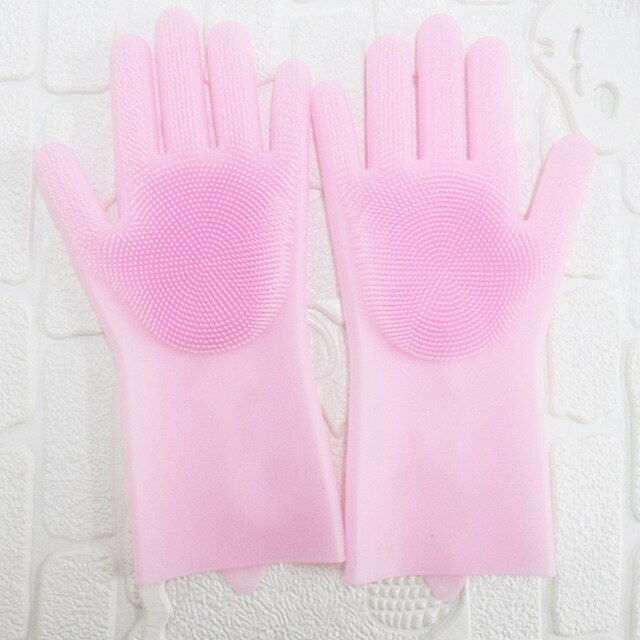 2pcs Silicone Cleaning Gloves Multifunction Magic Silicone Dish Washing Gloves For Kitchen Household Silicone Washing: Pink