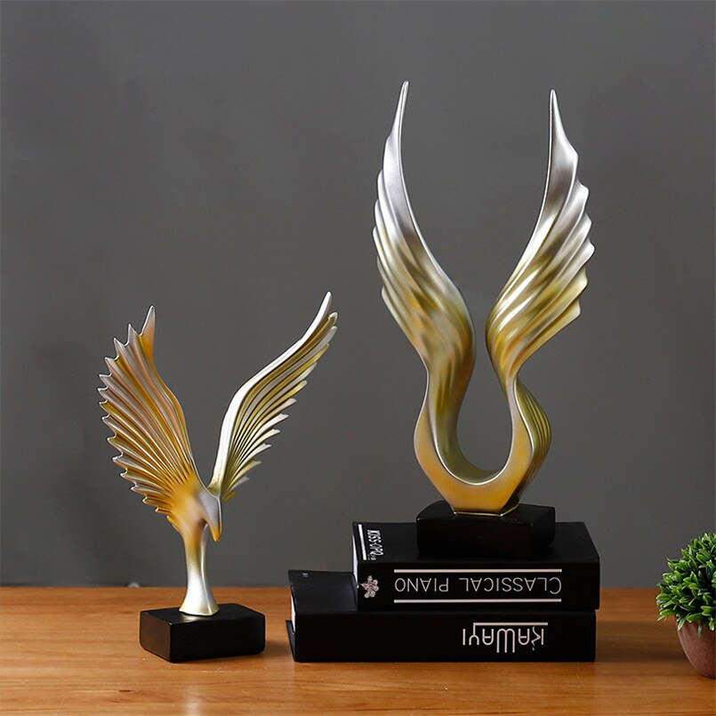Moderne Abstracte Vleugels Veer Standbeeld Desktop Hars Vleugels Ambachten Sculptuur Home Decor Vleugels Beeldje Artware