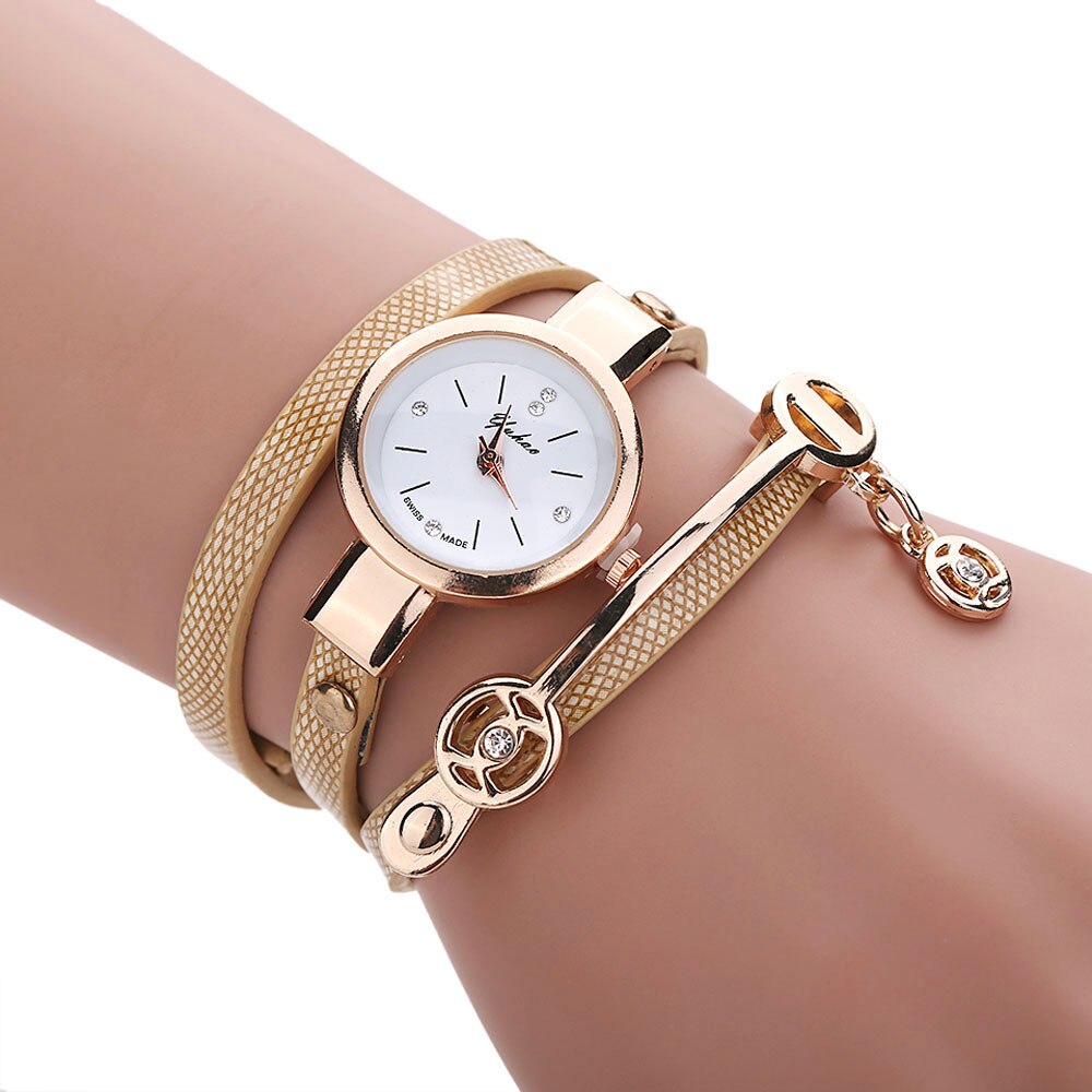 Vrouwen Horloges Casual Armband Horloge Vrouwen Relogio Lederen Rhinestone Analoge Quartz Horloge Klok Vrouwelijke Montre Femme: Goud