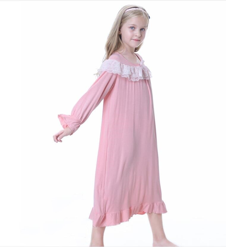 Automne filles chemise de nuit rose blanc pyjamas enfants à manches longues chemise de nuit mignon 100% coton enfant bébé robe de nuit 6 8 10 12 ans