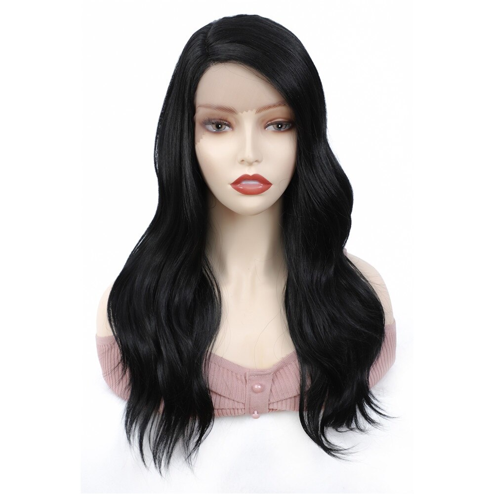 X-TRESS Medium Length Synthetic Wave Black Lace Front Wigs with Natural Hairline Heat Resistant Party Wigs for White Women: 1