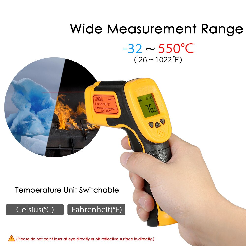 Smart Sensor AS530 LCD Digitale A Infrarossi termometro Temperatura Tester del Tester Rosso Laser Senza Contatto A INFRAROSSI Pirometro Pistola termometro