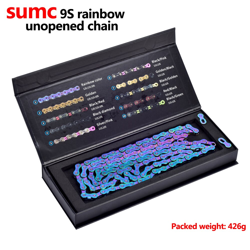 Sumc mtb rainbow chain mountainbike racefiets vouwfiets 9 10 11 12 speed ketting compatibel met shimano, sram tandwiel: 9s