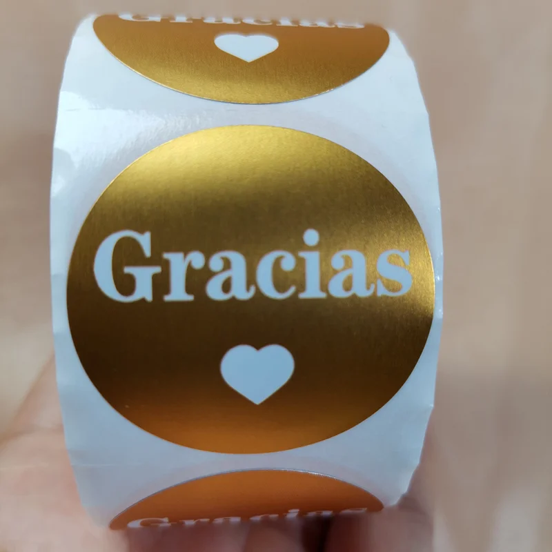 500Pcs/Roll Franse Dank U Sticker Handgemaakte Kerst Briefpapier Decoratie Sticker Goud Folie Papier Afdichting Label Sticker