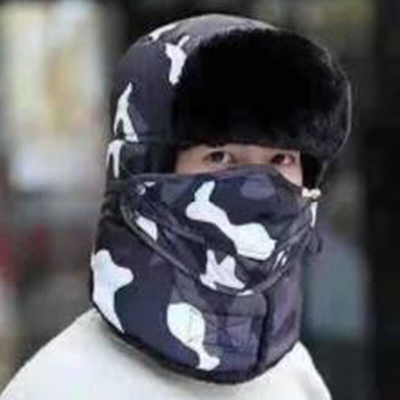 Unisex Camouflage Bomber Hat Russia Caps Waterproof Warm Faux Fur Earflap Winter Snow Skiing Hats Casual
